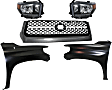 4-Piece Kit Driver and Passenger Side LED Headlight, With bulb(s), OE Replacement, Includes (2) Fender, (1) Grille Assembly and (1) Headlight