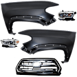 5-Piece Kit Driver and Passenger Side Halogen Headlight, For Models With Wheel Opening Mouldings, Includes (2) Fender, (1) Grille Assembly, and (2) Headlight, CAPA Certified