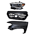 3-Piece Kit, Grille Painted Black, CAPA Certified, Includes (1) Fender, (1) Grille, and (1) Headlight