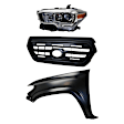 3-Piece Kit, Grille Painted Black, CAPA Certified, Includes (1) Fender, (1) Grille, and (1) Headlight