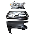 3-Piece Kit, Grille Chrome Shell with Painted Black Insert, For Models With Wheel Opening Mouldings, Includes (1) Fender, (1) Grille, and (1) Headlight