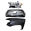 3-Piece Kit, Grille Chrome Shell with Painted Black Insert, For Models With Wheel Opening Moldings, Includes (1) Fender, (1) Grille, and (1) Headlight