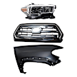 3-Piece Kit, Grille Chrome Shell with Painted Black Insert, For Models With Wheel Opening Mouldings, Includes (1) Fender, (1) Grille, and (1) Headlight
