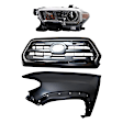 3-Piece Kit, Grille Chrome Shell with Painted Black Insert, For Models With Wheel Opening Mouldings, Includes (1) Fender, (1) Grille, and (1) Headlight