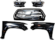 5-Piece Kit Driver and Passenger Side Halogen Headlight, For Models With LED Daytime Running Lights and LED Fog Lights, Includes (2) Fender, (1) Grille Assembly, and (2) Headlight