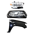 3-Piece Kit, Grille Chrome Shell with Painted Black Insert, For Models Without Wheel Opening Mouldings, Includes (1) Fender, (1) Grille, and (1) Headlight