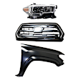 3-Piece Kit, Grille Chrome Shell with Painted Black Insert, For Models Without Wheel Opening Mouldings, Includes (1) Fender, (1) Grille, and (1) Headlight