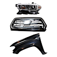 3-Piece Kit, Grille Chrome Shell with Painted Black Insert, For Models Without Wheel Opening Mouldings, Includes (1) Fender, (1) Grille, and (1) Headlight