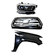 3-Piece Kit Passenger Side Halogen Headlight, For Models With LED Daytime Running Lights and LED Fog Lights, Includes (1) Fender, (1) Grille Assembly, and (1) Headlight