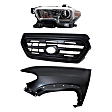 3-Piece Kit Driver Side Halogen Headlight, Includes (1) Fender, (1) Grille Assembly, and (1) Headlight