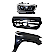 3-Piece Kit Passenger Side Halogen Headlight, For Models With LED Daytime Running Lights and LED Fog Lights, Includes (1) Fender, (1) Grille Assembly, and (1) Headlight