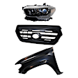 3-Piece Kit Driver Side Halogen Headlight, For Models With LED Daytime Running Lights and LED Fog Lights, Includes (1) Fender, (1) Grille Assembly, and (1) Headlight
