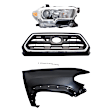 3-Piece Kit, Grille Chrome Shell with Painted Black Insert, Includes (1) Fender, (1) Grille, and (1) Headlight
