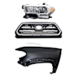 3-Piece Kit, Grille Chrome Shell with Painted Black Insert, Includes (1) Fender, (1) Grille, and (1) Headlight