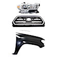 3-Piece Kit, Grille Chrome Shell with Painted Black Insert, Includes (1) Fender, (1) Grille, and (1) Headlight