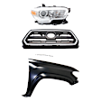 3-Piece Kit, Grille Chrome Shell with Painted Black Insert, Includes (1) Fender, (1) Grille, and (1) Headlight