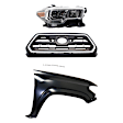 3-Piece Kit, Grille Chrome Shell with Painted Black Insert, Includes (1) Fender, (1) Grille, and (1) Headlight