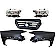5-Piece Kit Driver and Passenger Side Halogen Headlight, Includes (2) Fender, (1) Grille Assembly, and (2) Headlight