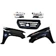 5-Piece Kit Driver and Passenger Side Halogen Headlight, Includes (2) Fender, (1) Grille Assembly, and (2) Headlight
