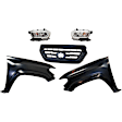 5-Piece Kit Driver and Passenger Side Halogen Headlight, Includes (2) Fender, (1) Grille Assembly, and (2) Headlight