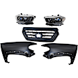 5-Piece Kit Driver and Passenger Side Halogen Headlight, For Models With LED Daytime Running Lights and LED Fog Lights, Includes (2) Fender, (1) Grille Assembly, and (2) Headlight