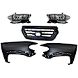 5-Piece Kit Driver and Passenger Side Halogen Headlight, With LED Daytime Running Lights and LED Fog Lights, Includes (2) Fender, (1) Grille Assembly, and (2) Headlight, CAPA Certified