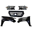 5-Piece Kit Driver and Passenger Side Halogen Headlight, With LED Daytime Running Lights and LED Fog Lights, Includes (2) Fender, (1) Grille Assembly, and (2) Headlight, CAPA Certified