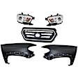 5-Piece Kit Driver and Passenger Side Halogen Headlight, For Models Without LED Daytime Running Lights and Fog Lights, Includes (2) Fender, (1) Grille Assembly, and (2) Headlight