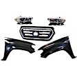 5-Piece Kit Driver and Passenger Side Halogen Headlight, Includes (2) Fender, (1) Grille Assembly, and (2) Headlight