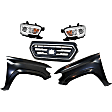 5-Piece Kit Driver and Passenger Side Halogen Headlight, For Models Without LED Daytime Running Lights and Fog Lights, Includes (2) Fender, (1) Grille Assembly, and (2) Headlight