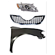 3-Piece Kit Passenger Side Halogen Headlight, Without bulb(s), Includes (1) Fender, (1) Grille Assembly, and (1) Headlight, CAPA Certified