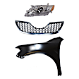 3-Piece Kit Driver Side Halogen Headlight, Without bulb(s), Includes (1) Fender, (1) Grille Assembly, and (1) Headlight, CAPA Certified