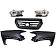 5-Piece Kit Driver and Passenger Side Halogen Headlight, Includes (2) Fender, (1) Grille Assembly, and (2) Headlight