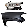 2-Piece Kit, Passenger Side Fender, For Models With Wheel Opening Mouldings, CAPA Certified, Includes (1) Fender and (1) Headlight