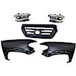 5-Piece Kit Driver and Passenger Side Halogen Headlight, Includes (2) Fender, (1) Grille Assembly, and (2) Headlight, CAPA Certified