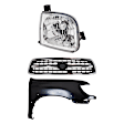 3-Piece Kit, Grille Chrome Shell with Painted Black Insert, Regular or Access Cab Models, For Models With Fender Flares, Includes (1) Fender, (1) Grille, and (1) Headlight