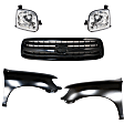 5-Piece Kit, Front, Driver and Passenger Side Fender, For Models Without Fender Flares, Includes (2) Fender, (1) Grille, and (2) Headlight