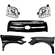 5-Piece Kit, Front, Driver and Passenger Side Fender, For Models With Fender Flares, Includes (2) Fender, (1) Grille, and (2) Headlight