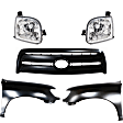 5-Piece Kit, Front, Driver and Passenger Side Fender, For Models Without Fender Flares, Includes (2) Fender, (1) Grille, and (2) Headlight