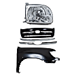 3-Piece Kit Passenger Side Halogen Headlight, With bulb(s), Extended Cab Pickup (Access Cab), Includes (1) Fender, (1) Grille Assembly, and (1) Headlight
