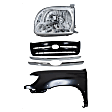 3-Piece Kit Driver Side Halogen Headlight, Extended Cab Pickup (Access Cab), Includes (1) Fender, (1) Grille Assembly, and (1) Headlight