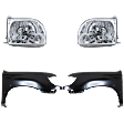 4-Piece Kit Driver and Passenger Side Halogen Headlight, With bulb(s), OE Replacement, Includes (2) Fender and (2) Headlight