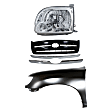 3-Piece Kit Driver Side Halogen Headlight, Extended Cab Pickup (Access Cab), Includes (1) Fender, (1) Grille Assembly, and (1) Headlight