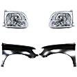 4-Piece Kit Driver and Passenger Side Halogen Headlight, With bulb(s), Extended Cab Pickup (Access Cab), OE Replacement, Includes (2) Fender and (2) Headlight