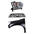 2008-2010 Toyota Tundra - 3-Piece Kit, Grille Chrome Shell with Painted Black Insert, Includes (1) Fender, (1) Grille, and (1) Headlight