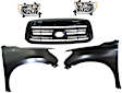 5-Piece Kit, Grille Painted Black, For Models Without Rock Warrior Package, Sport Package and Chrome Bumper, Includes (2) Fender, (1) Grille, and (2) Headlight