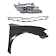 3-Piece Kit Passenger Side Halogen Headlight, Without bulb(s), Japan Built Vehicle, Includes (1) Fender, (1) Grille Assembly, and (1) Headlight