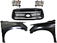 5-Piece Kit Driver and Passenger Side Halogen Headlight, Includes (2) Fender, (1) Grille Assembly, and (2) Headlight, CAPA Certified