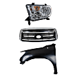 3-Piece Kit, Grille Chrome Shell with Textured Black Insert, For Models Without Rock Warrior Package, Sport Package and Chrome Bumper, Includes (1) Fender, (1) Grille, and (1) Headlight