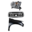 3-Piece Kit, Grille Chrome Shell with Textured Black Insert, For Models Without Rock Warrior Package, Sport Package and Chrome Bumper, Includes (1) Fender, (1) Grille, and (1) Headlight